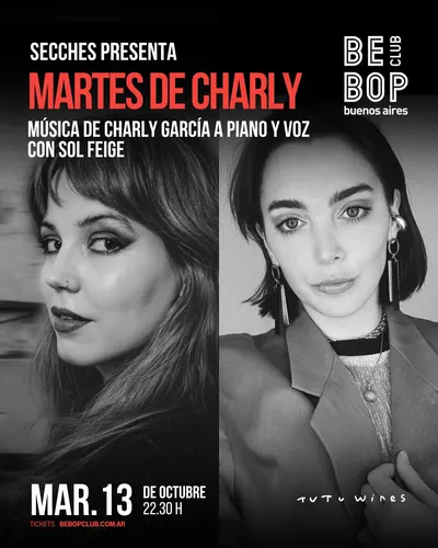 SECCHES PRESENTA  | MARTES DE CHARLY  | MÚSICA DE CHARLY GARCÍA A PIANO Y VOZ -  CADA MARTES UNA CANTANTE DISTINTA